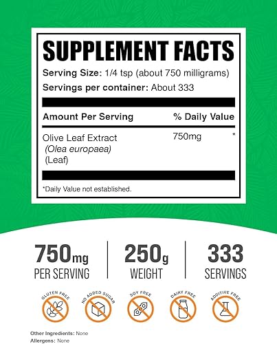 Miniatura 2 de BulkSupplements. com Extracto de hoja de olivo en polvo, suplemento de hierbas, fuente antioxidante, polvo de hoja de olivo, sin gluten, 750 mg por