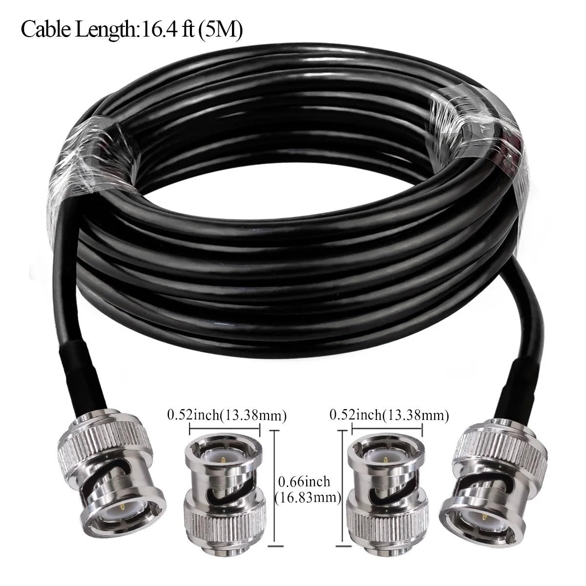 LIHUA RG58 przedłużacz BNC męski na BNC męski kabel koncentryczny CB o niskiej stratności, 30 cm, 50 cm, 1 m, 2 m, 300 cm, 4 m, 5 m, 5 m