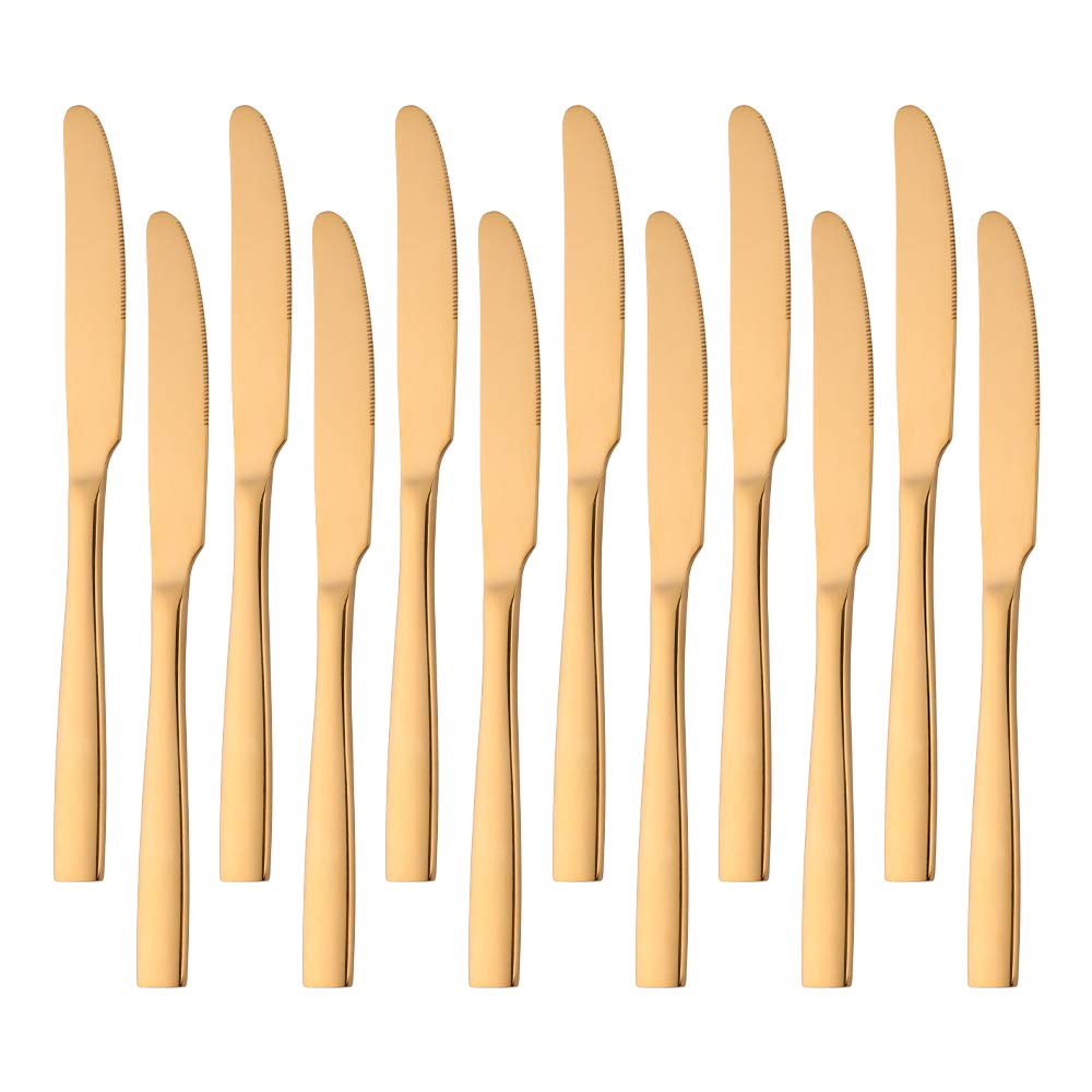 Cuchillos de cena de acero inoxidable de 12 piezas, cuchillos de mantequilla, cuchillos de mesa, juego de cubiertos clásicos, cuchillos de autógrafo para el hogar, cocina o restaurante,