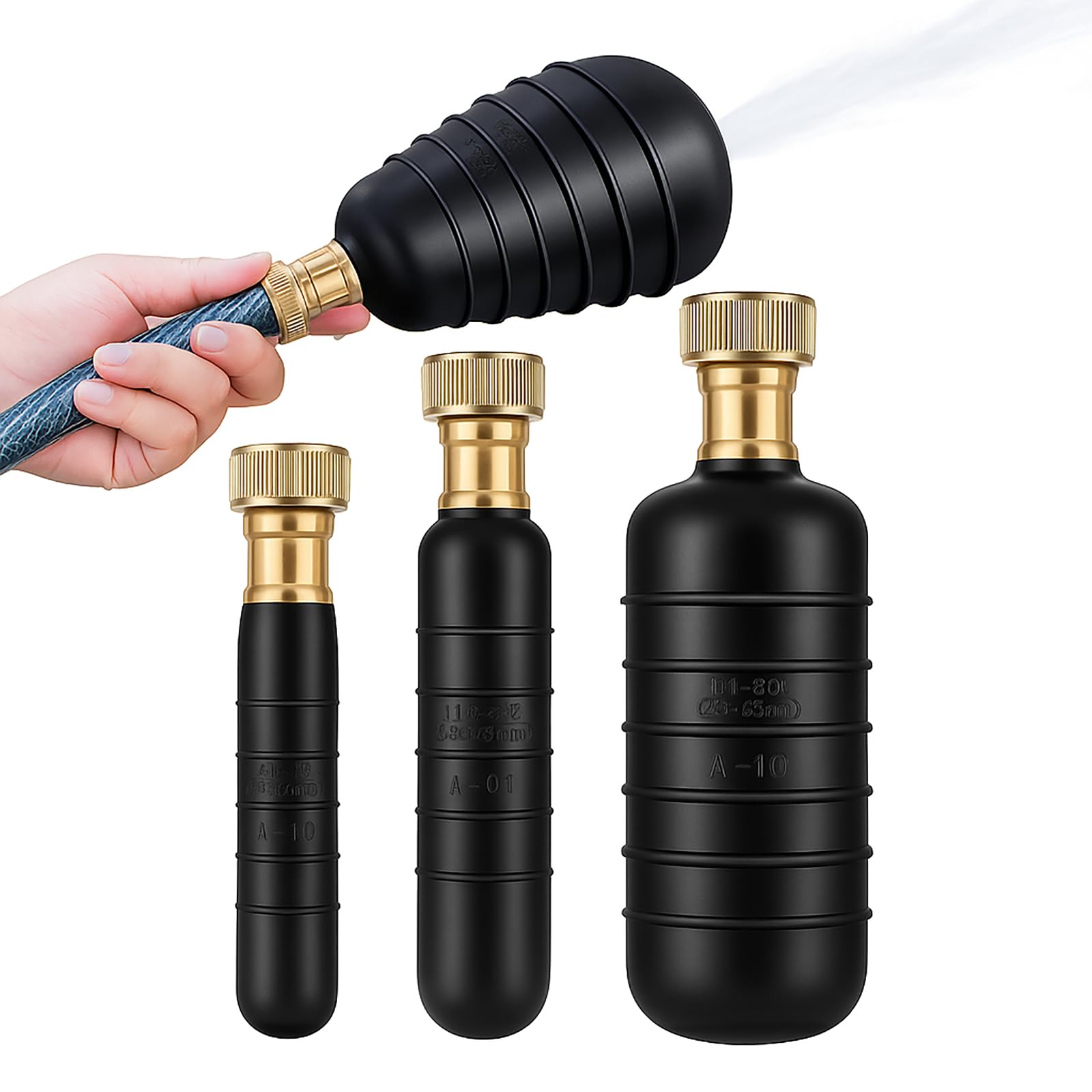 Kit de limpieza de drenaje de goma de 3 piezas, desatascador de agua de alta presión para inodoros, canalones y alcantarillados, ventosas de fontanería profesional, eficaz drenaje solut