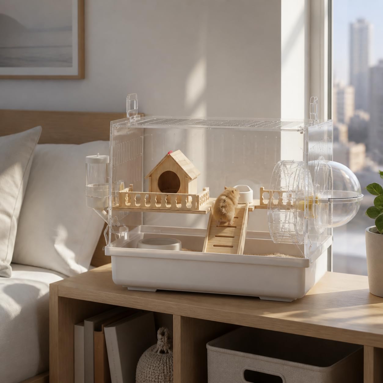 Gabbia Criceto Trasparente 2 Piani, Design anti, Habitat per gerbilli, Per stimolare curiosità, Villa anti-evasione da 47 cm con grande spazio