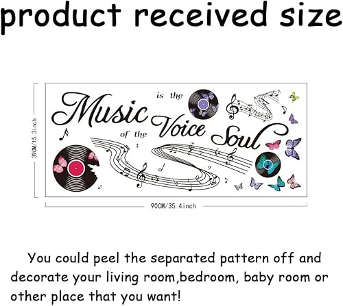 Miniatura 2 de SUPERDANT Calcomanías de pared con música "Music is the Voice of the Soul", partitura musical, calcomanía de pared, citas, refranes, símbolos