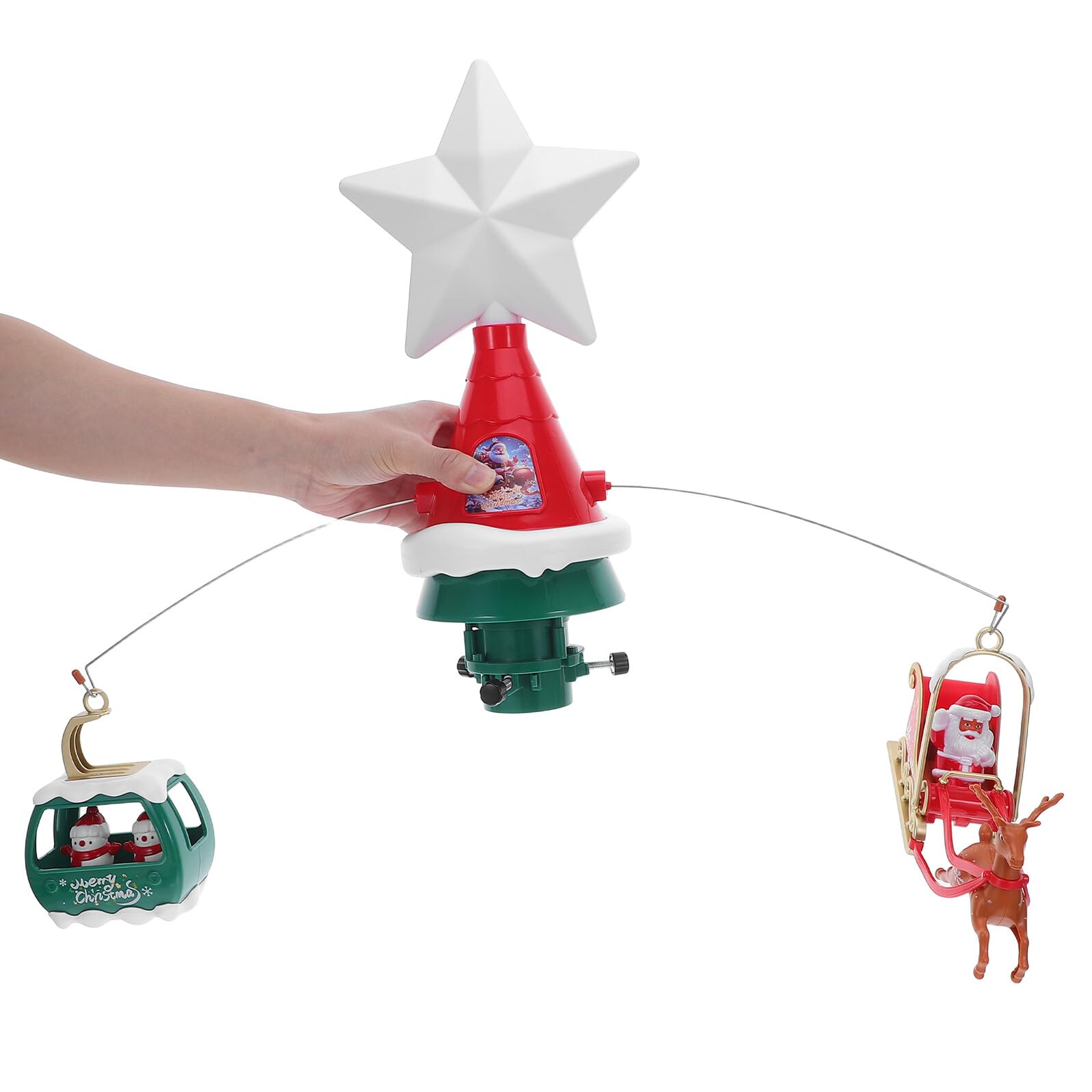 Veemoon Stern Weihnachtsbaumspitze Drehend mit Led-lichtern und Musik Motiv Schlitten Weihnachtsmann Schneemann Dekoration Baumspitze Festlich für Weihnachten