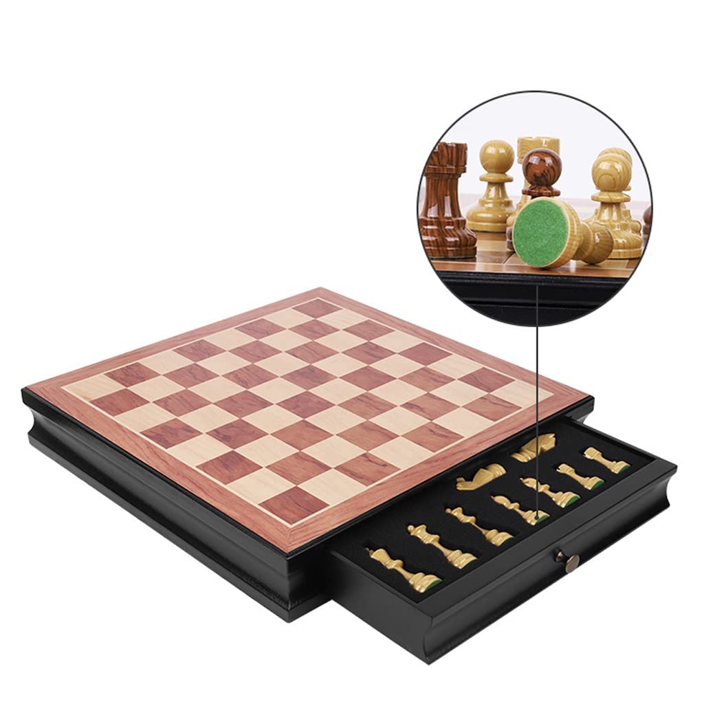ZAW Schach Rosenholzschach 15Imch Magnetische Schublade Aufbewahrungsbox Tragbare Schachfiguren Erwachsene Schachbrett Spiel Sets Geschenk 2 Extra Queens Chess (Color : A+Chess Board)
