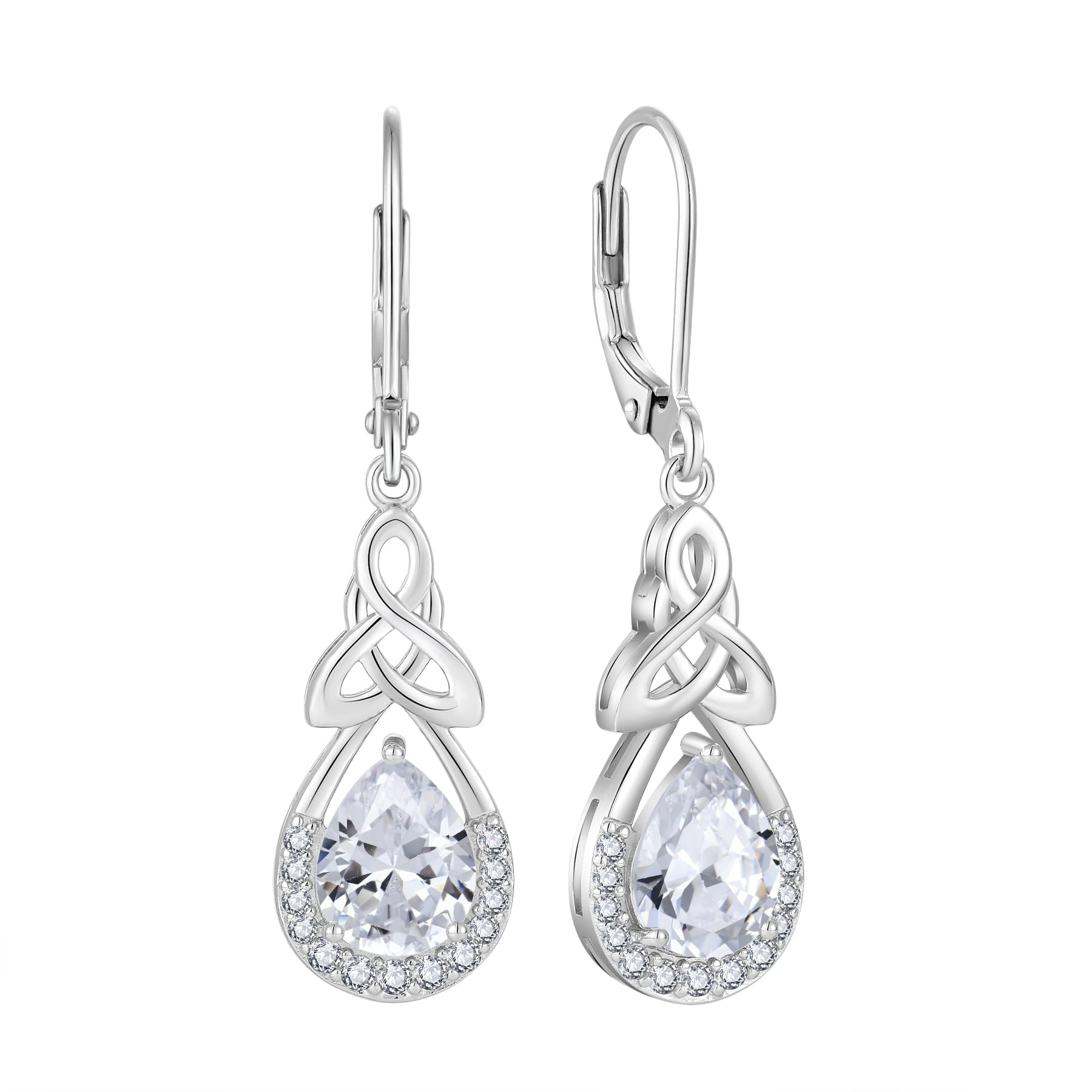 FJ Keltischer Knoten Ohrringe Damen 925 Sterling Silber Unendlichkeit Tropfen Hängend Geburtsstein Ohrringe Irischer Glücksschmuck Geschenke für Frauen