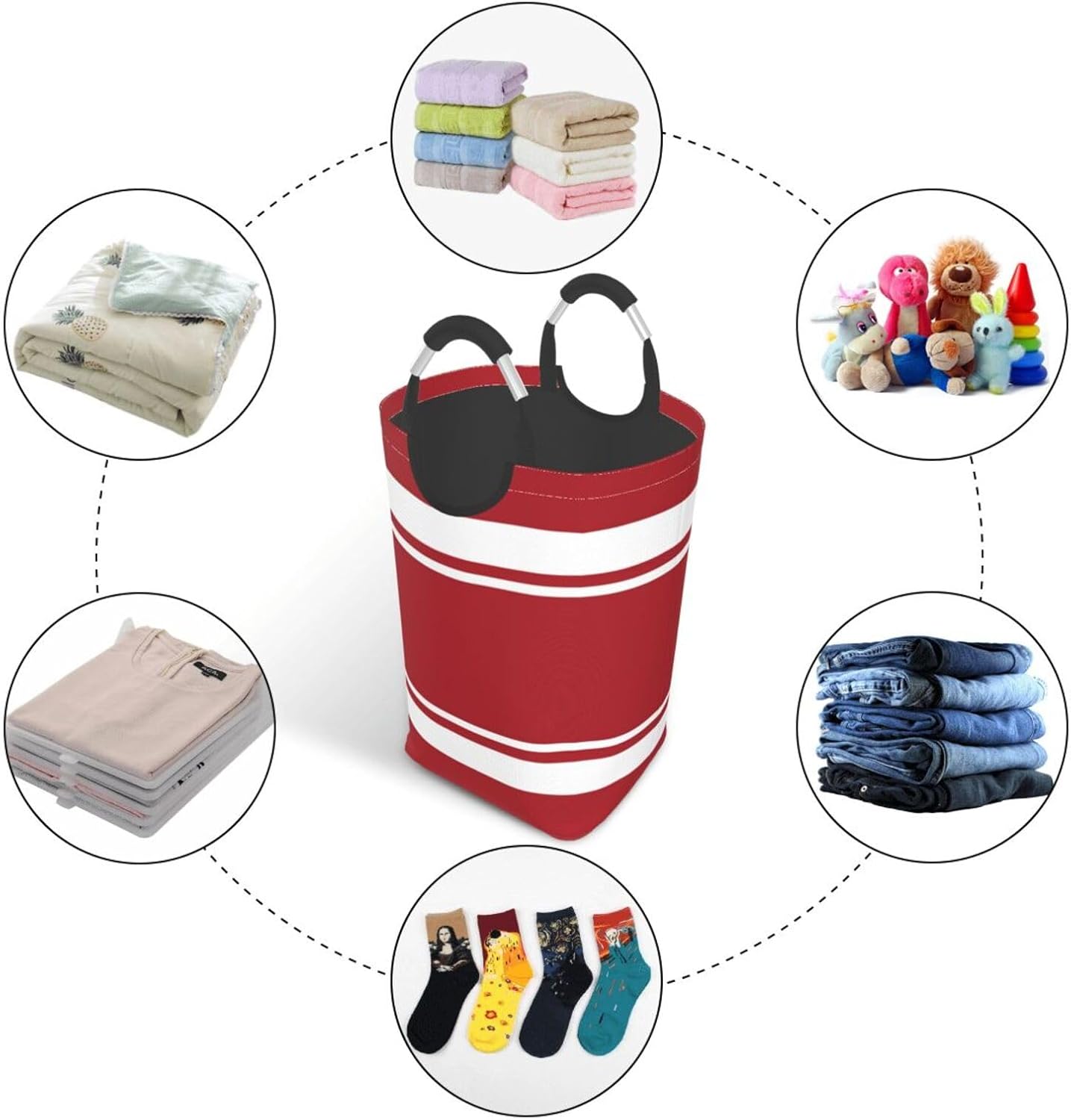 Large Laundry Hampers, Red White Nautical Stripes Collapsible Laundry Basket Waterproof Dirty Clothes Storage Organizer Containers for College Dorms