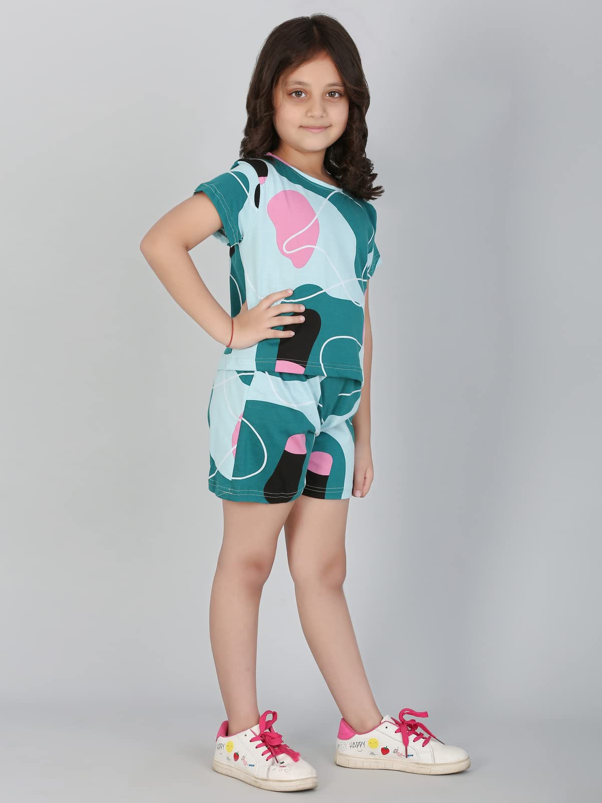 Ninos Dreams Girls 100% Cotton Half Sleeves Coord Set with Shorts/Day wear Set/Nightwear Set (8-10 Years, Green) - Image 2 thumbnail