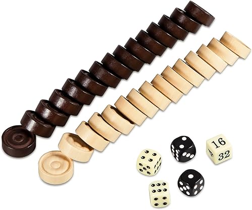 Miniatura 7 de Juego de 30 piezas apilables de madera clásicas, juego de 30 piezas de damas, 5 dados, 2 bolsas de almacenamiento con cordón, damas (1.2 pulgadas de