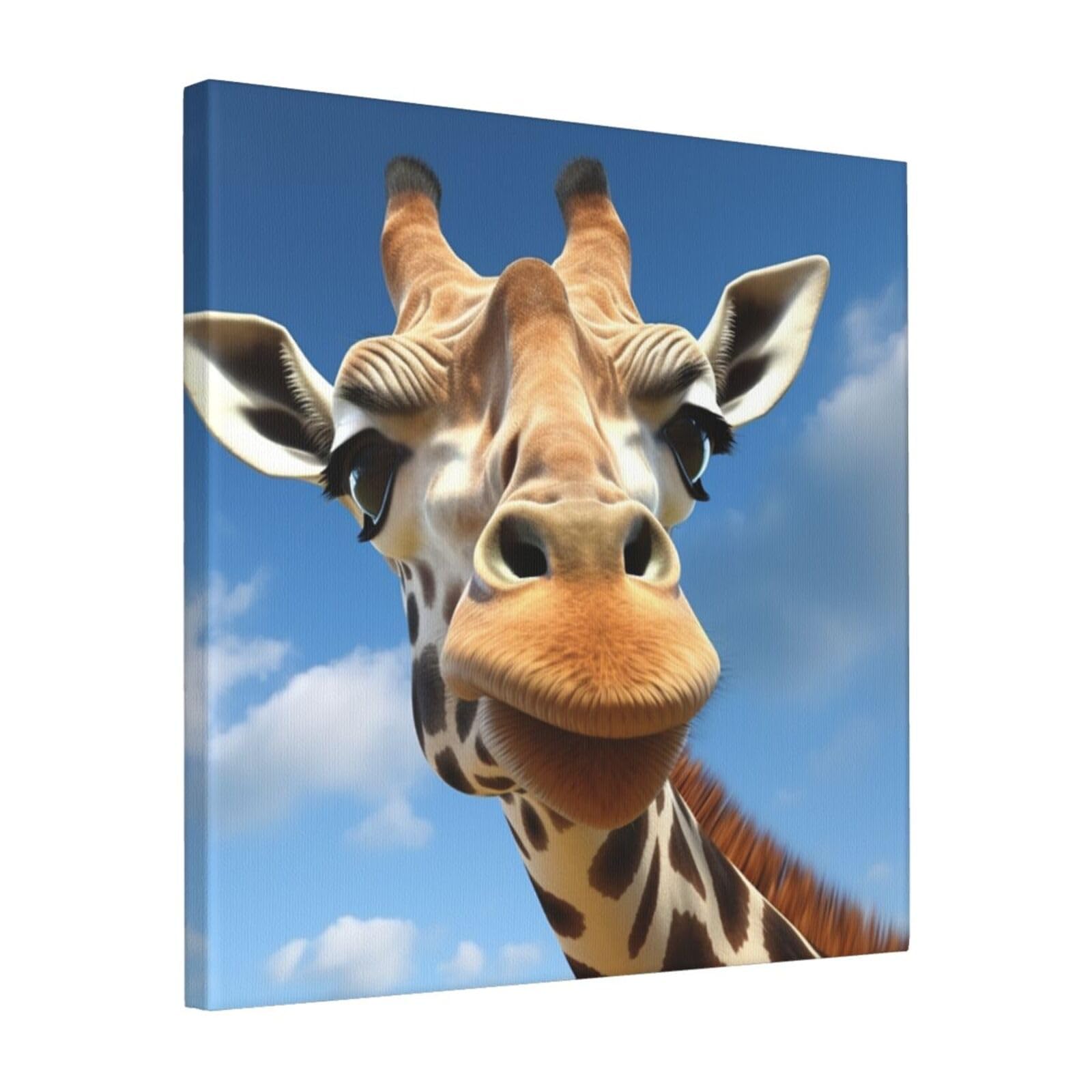 KLOPH Funny Giraffe Canvas Wall Art for Living Room 16"x16" Modern Artwork Painting for Bathroom Hanging Canvas Prints Aesthetic Wallart for Bedroom Kitchen Office Wall Decor