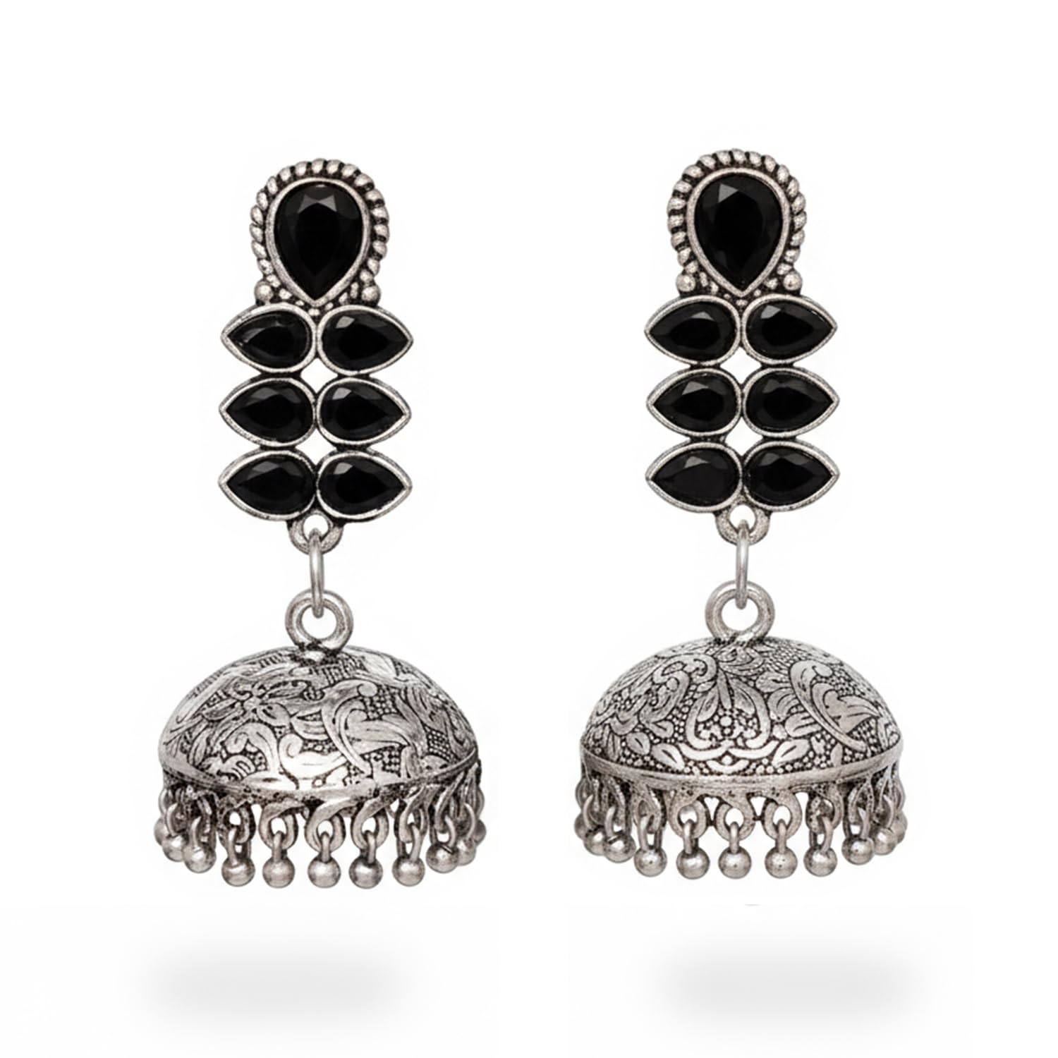 BY EVERSTYLISH Onyx Black Oxidised Jhumkas for Women | Traditional Embellished Jewelry | Lightweight Stylish Accessory | Elegant Statement Look-image-28