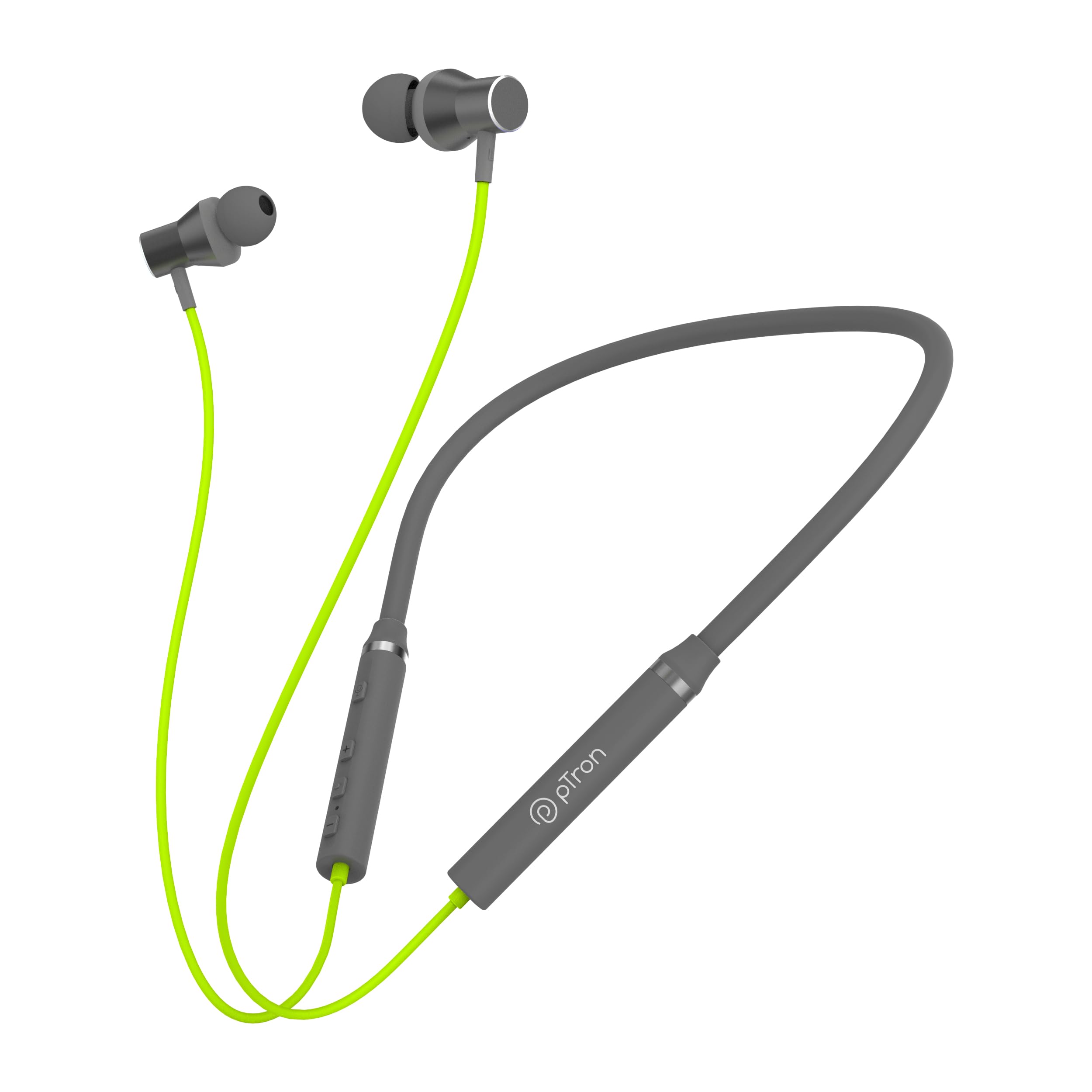 pTron Tangentbeat in Ear Bluetooth 5.0 Wireless Headphones with HD Mic, Deep Bass, Clear Calls, Dual Device Pairing Wireless Neckband, Fast Charging, Voice Assistant & IPX4 Water Resistant(Green/Grey)