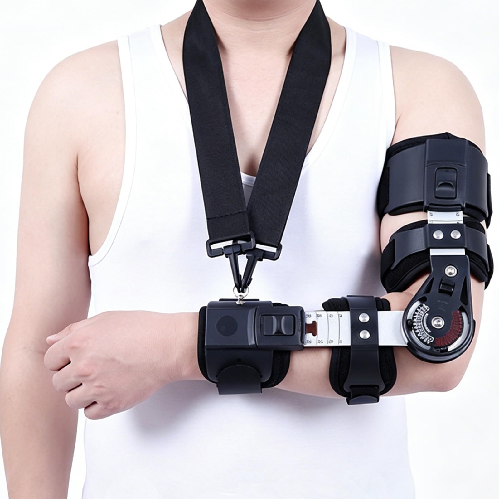 Ortesis de codo, con cierre rápido preciso ajustable multiángulo longitud regulable para lesiones postoperatorias del brazo férula de rehabilitación para fractura de húmero luxación lado izquierdo