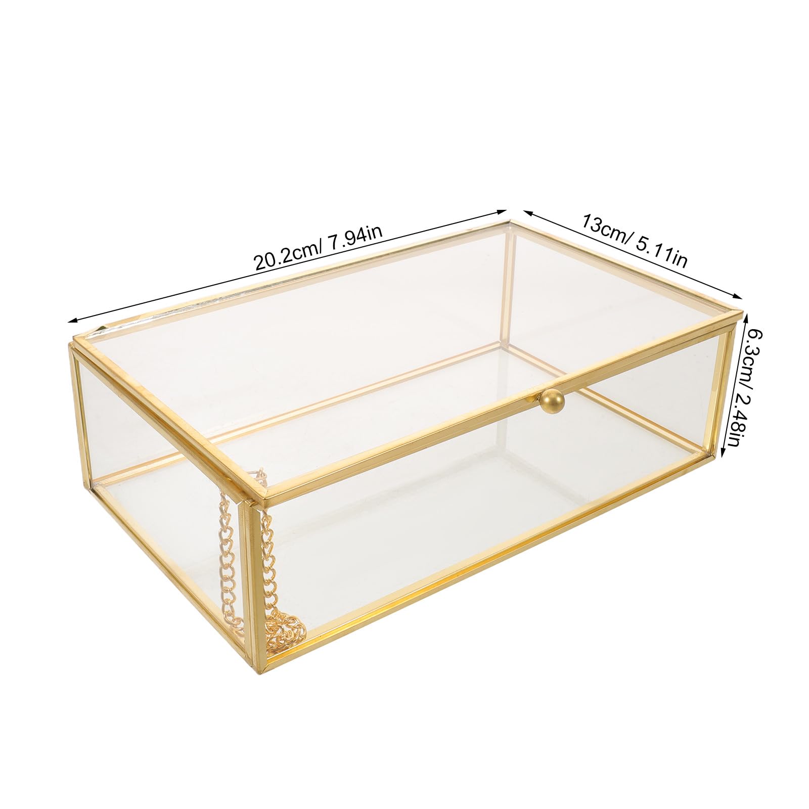 Lurrose Caja de cristal vintage para guardar recuerdos: Caja dorada para tarjetas con tapa abatible - Joyero de cristal para guardar tarjetas de boda, baratijas, fotos y más. 7,95 x 5,12 x 2,48