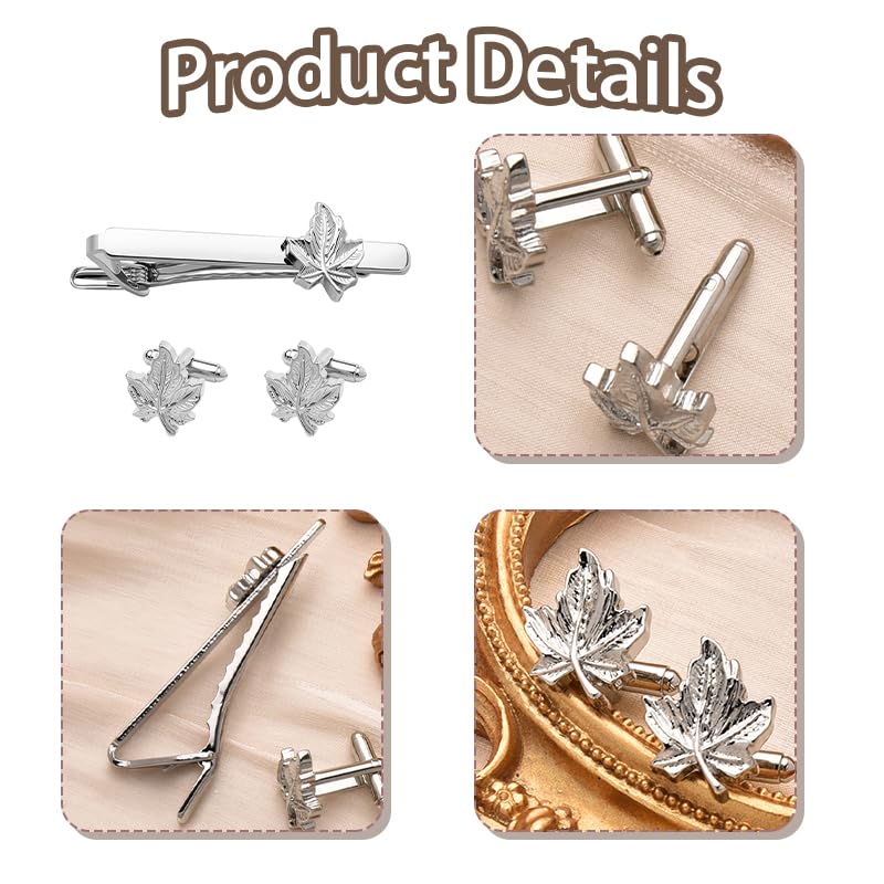 Set de Mancuernillas y Sujetacorbatín con Hoja de Arce para Hombre miniatura 6