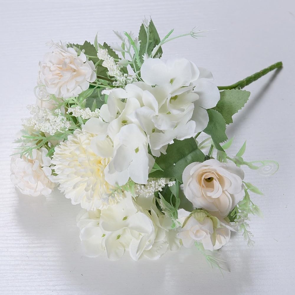 Artificial Flowers - Silk Flower with Stems White Roses Fake Floral Arrangements for Home Bathroom Office Table Centerpiece Shelf Weddings Decor