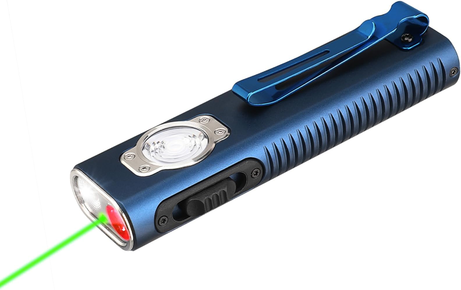 Mini X3 Rechargeable EDC Flashlight with White Light, Flood Light, Red Light, Green Beam, 1050 Lumens Portable Flat Flashlights, Fourfold Light Sources Pocket Lights IPX6 (Dark Blue)