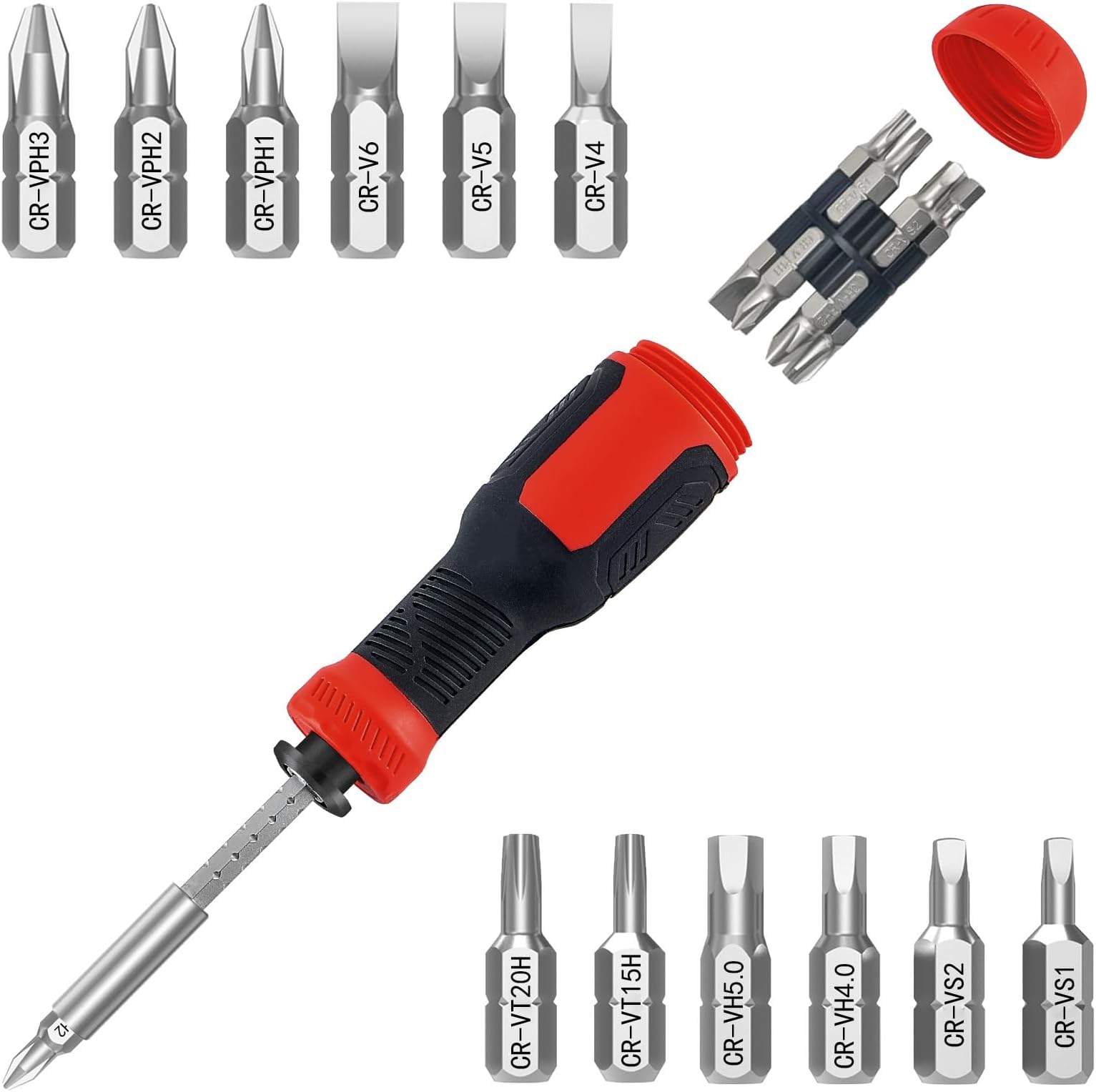 - Multi-bit Screwdriver 13-in-1 Screw Driver Adjustable Mini Screwdriver Set Multitool All in One with Torx Security, Phillips, Hex, Flat Head, Square and 1/4 Nut Driver (Red)