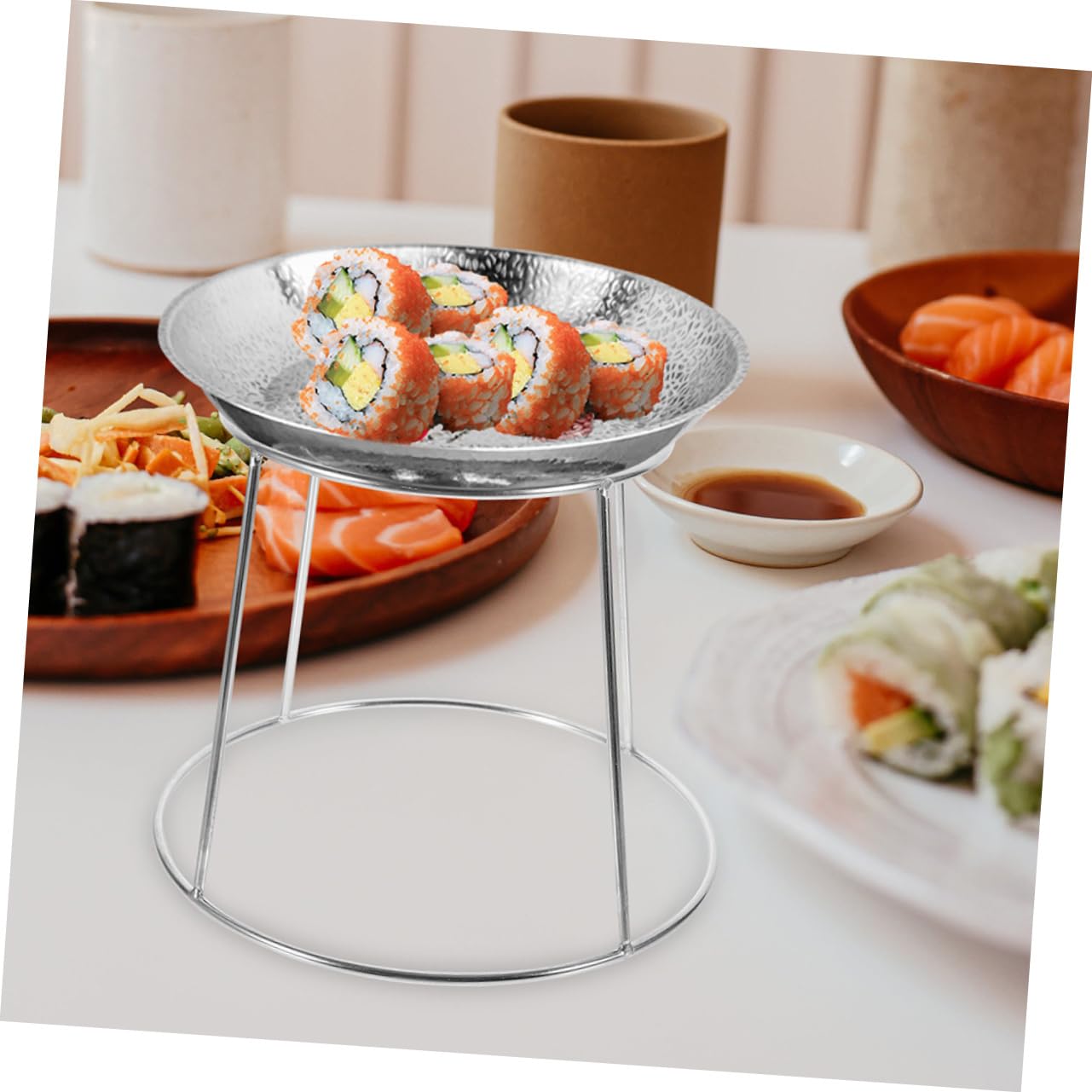 Reggi Piatto da Esposizione per Frutti di Mare 2 Pezzi in Acciaio Inox | Doppio Livello per Buffet, Finitura Argento, Facile da Pulire e Riporre