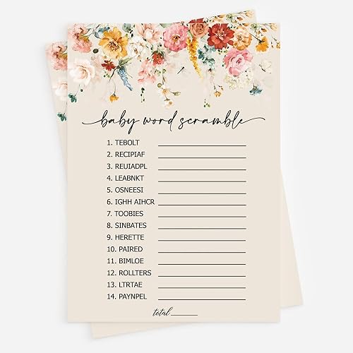 All Ewired Up Wildflower - Juego de baby shower, 50 palabras Scramble, divertida actividad de juego para baby shower, niña, decoraciones temáticas disponible en Yaxa Venezuela