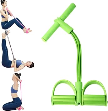 21 Fitness Resistance Bands - 4 Tube Pedal Ankle Puller, Yoga Handle Bands Exerciser Multifunction Trainer Tension Rope for Body, Abdomen, Waist, Arm, Tummy Exercise Stretching Training  Color Gree