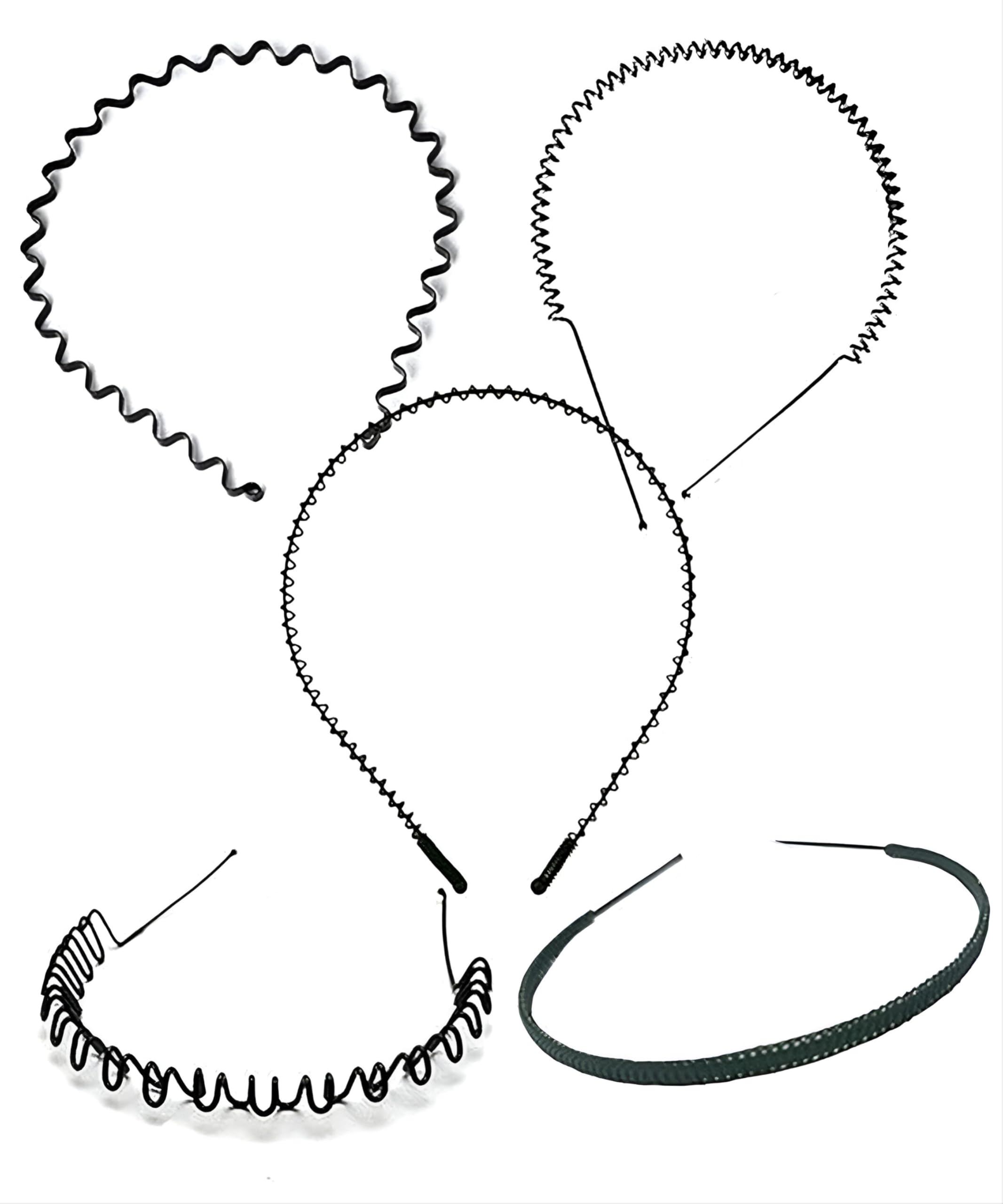 Flexible Metal Wavy,Spring Zig Zag and Chain Hair Band Hair Hoop Hairband Daily Use for Unisex Men Women Pack 5