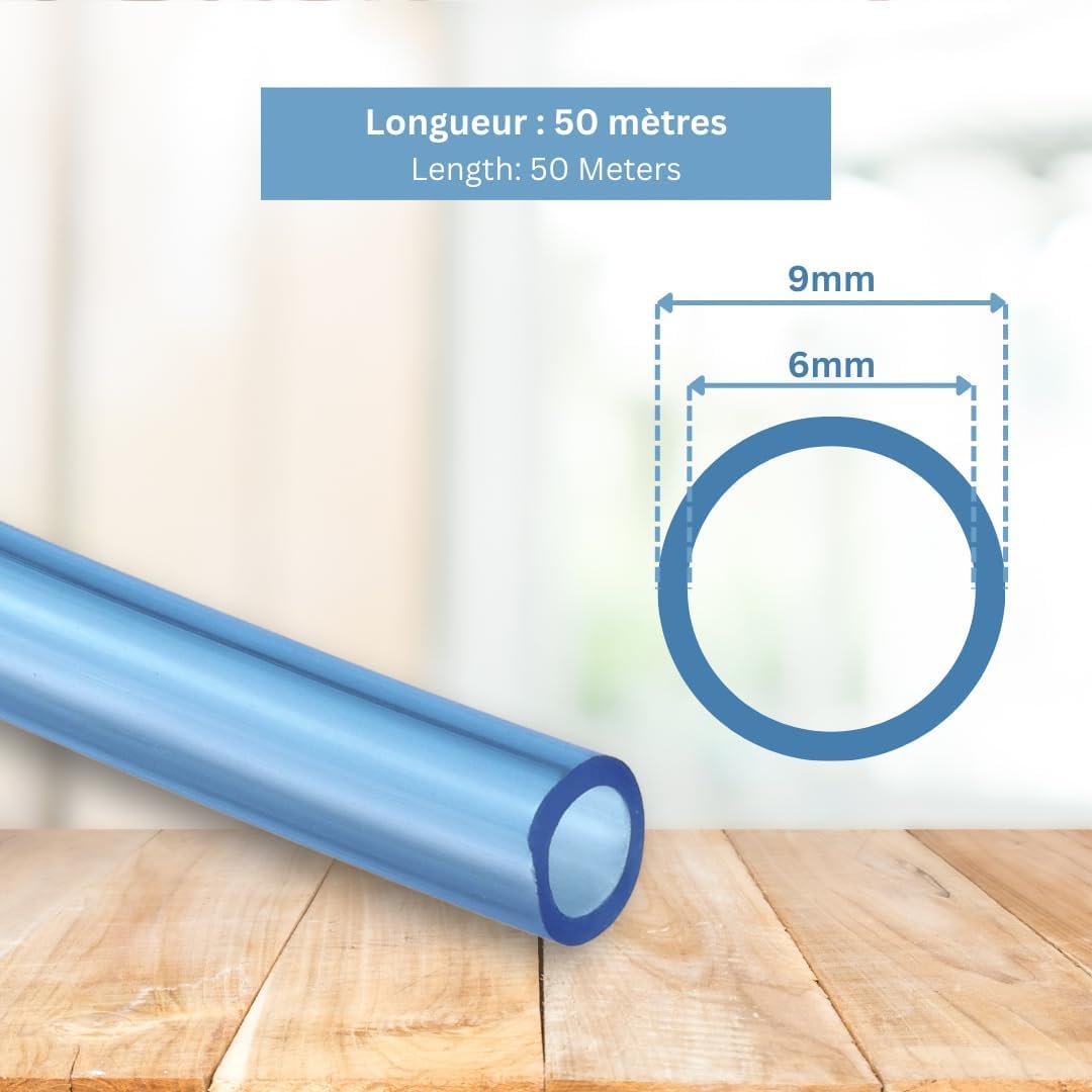 Tubo trasparente 6 x 9 mm in rotolo da 50 m – scarico condensa per aria condizionata – flessibile, resistente e compatibile pompe di sollevamento