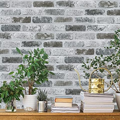 Guvana 17.3"×472" Brick Self Adhesive Wallpaper Grey Brick Peel and Stick Wallpaper Brick Contact Paper Removable DIY Wallpaper Faux Brick Tuxtured Vintage Wallpaper for Kitchen Wall Decor Cover