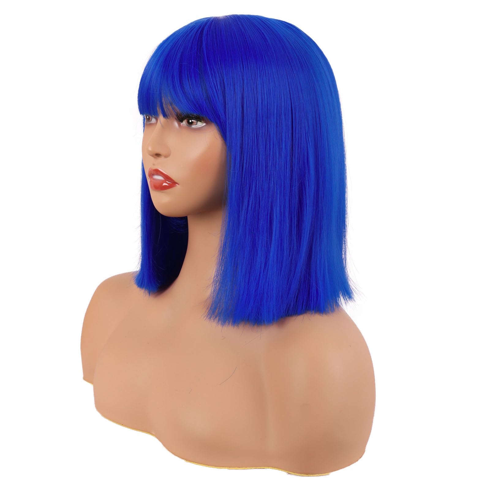 MapofBeauty 12 Inch/30 cm Straight Bob Flat Bangs Short Colorful Synthetic Hair Cosplay Party Wig (Navy Blue) - Image 3