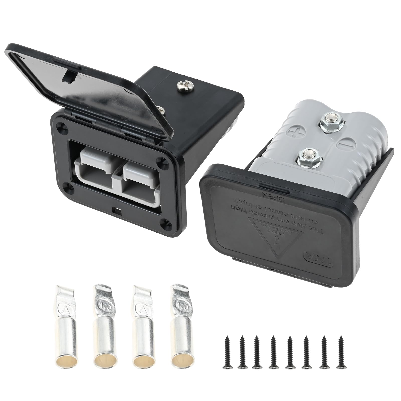 gohantee 175A Plug Mounting Panel with Dust Cover Compatible with Anderson SB175 Connectors Flush Mount Recessed Plate, Battery Quick Connect Disconnect (Gray-2Pcs)