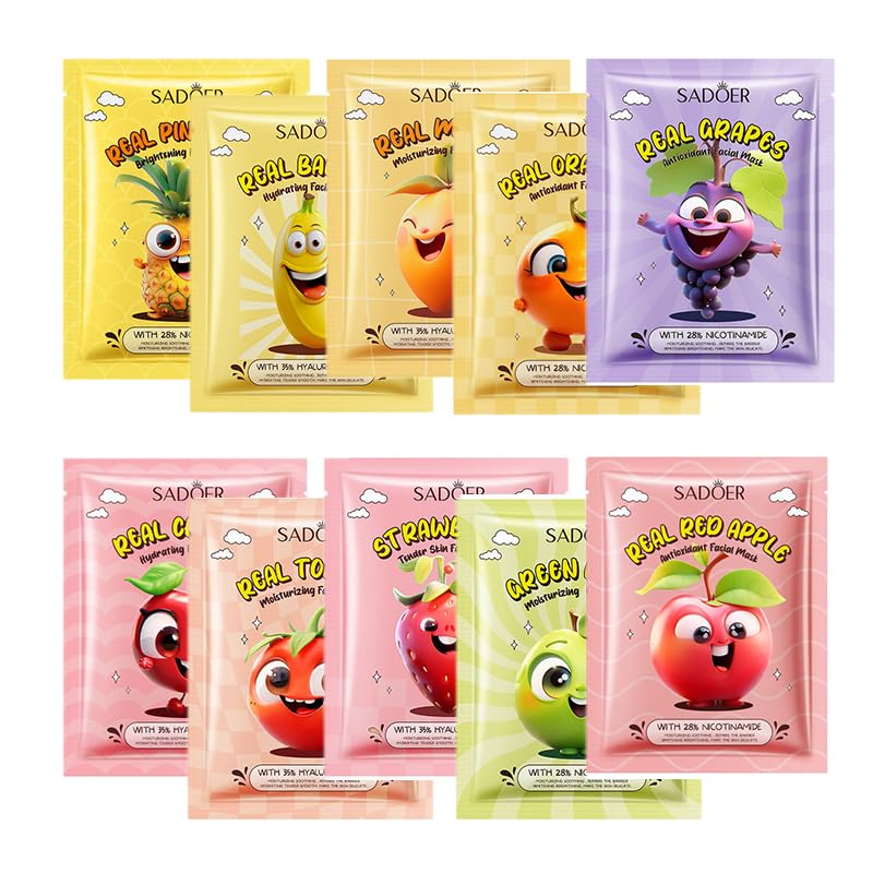 10er-Pack, Reine natürliche Fruchtmaske für das Gesicht, feuchtigkeitsspendend, porentief reinigend, nährend, Anti-Aging, Gesichtsmasken-Set für alle Hauttypen Gesichtsmasken Hautpflege