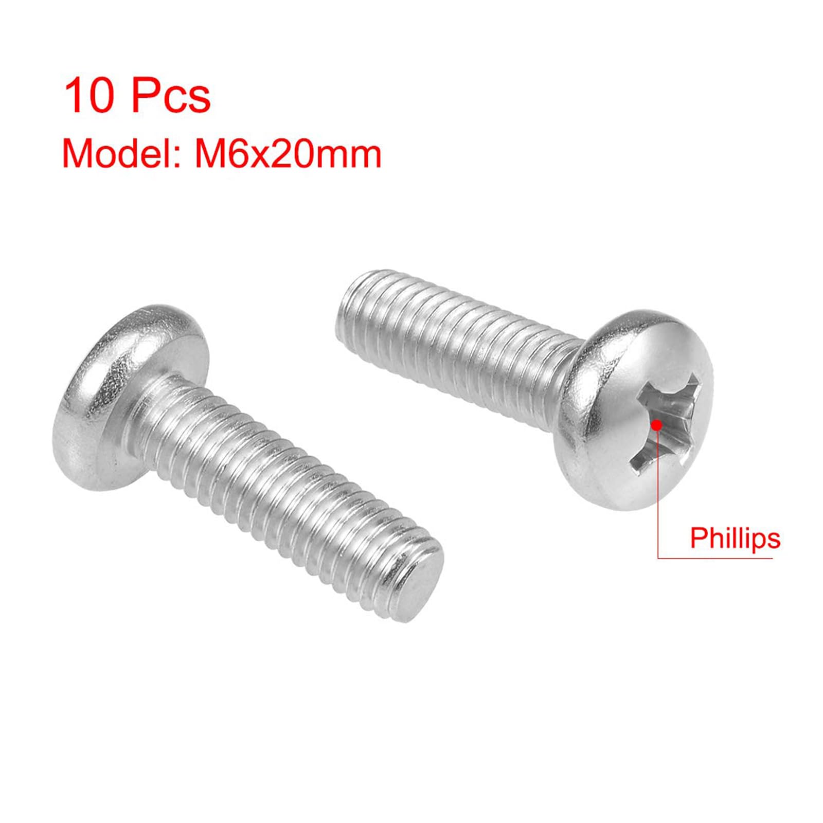 MACHSWON M6x20mm Machine Screws Pan Phillips Cross Head Screw 304 Stainless Steel Round Head Cross Screw Fasteners Bolts 10Pcs - Image 2