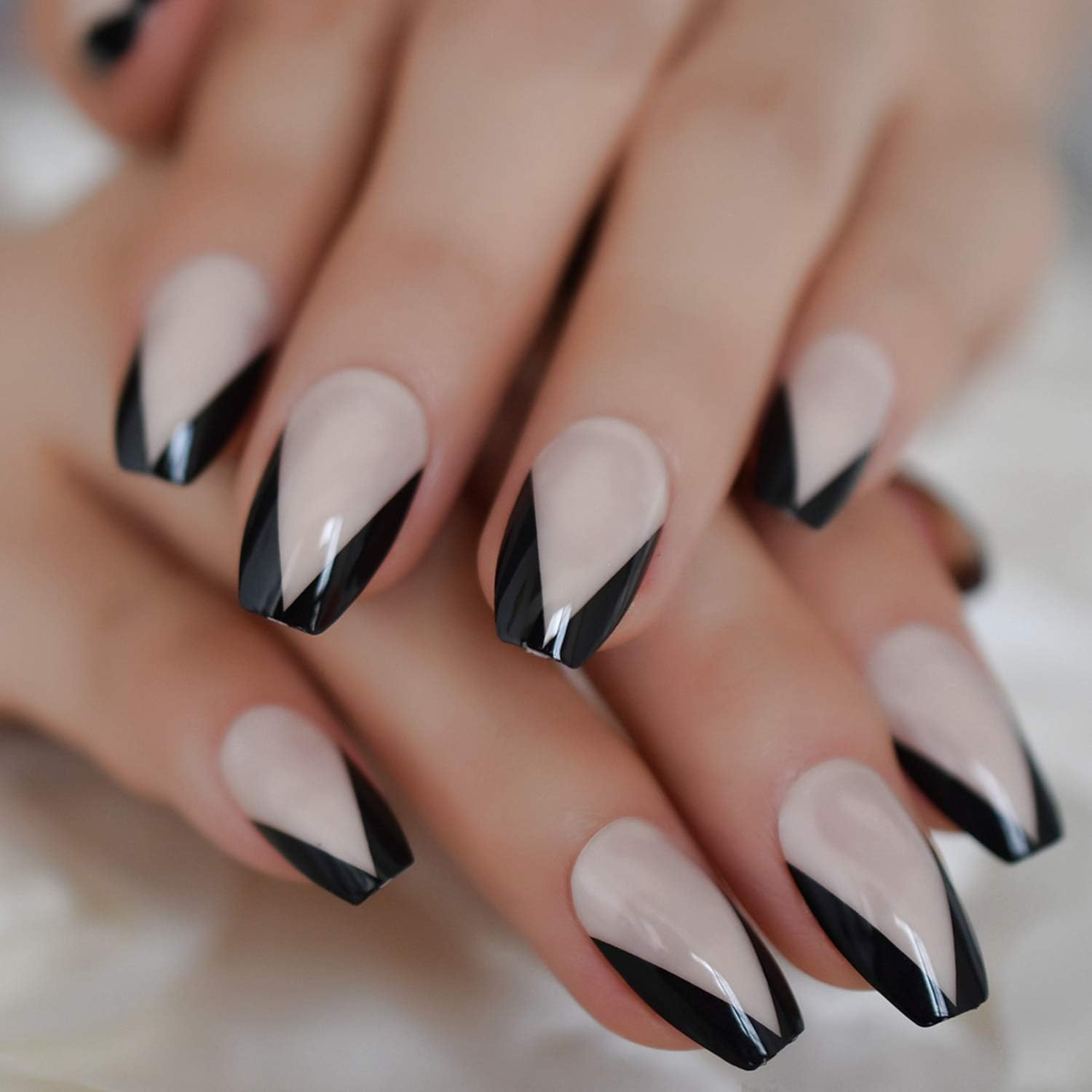 Acrylic Nail Tips Nude Color French Nail Mixed Black V Shape Fake Nails Uv Gel Polish Coffin Nails With Adhesive Tabs Pcs L5017 Amazon Co Uk Beauty