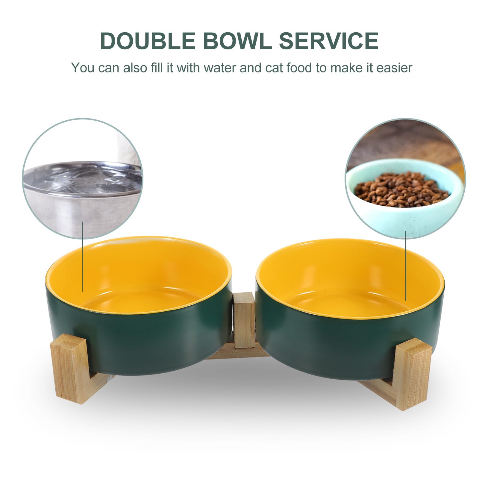 Gamelle et en Bois Anti-Renversement Facile Nettoyer à en pour Double Céramique avec Support Chat Toute Occasion et Chatons