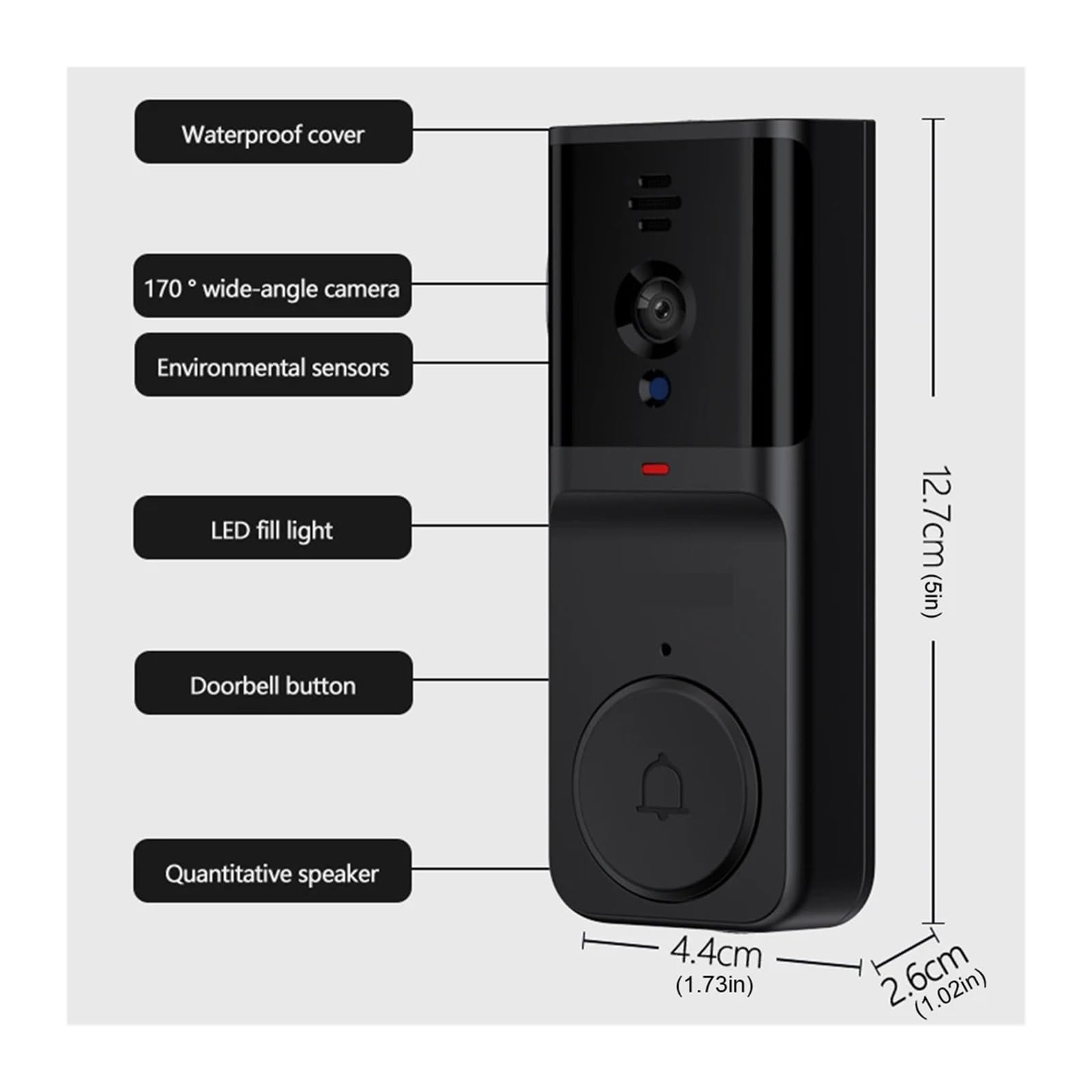 Sonnette Wi-FI 2,4 GHz à Double Communication avec écran,3 Pouces, vidéo HD, Vision Nocturne infrarou for la Surveillance Domicile Grand Angle