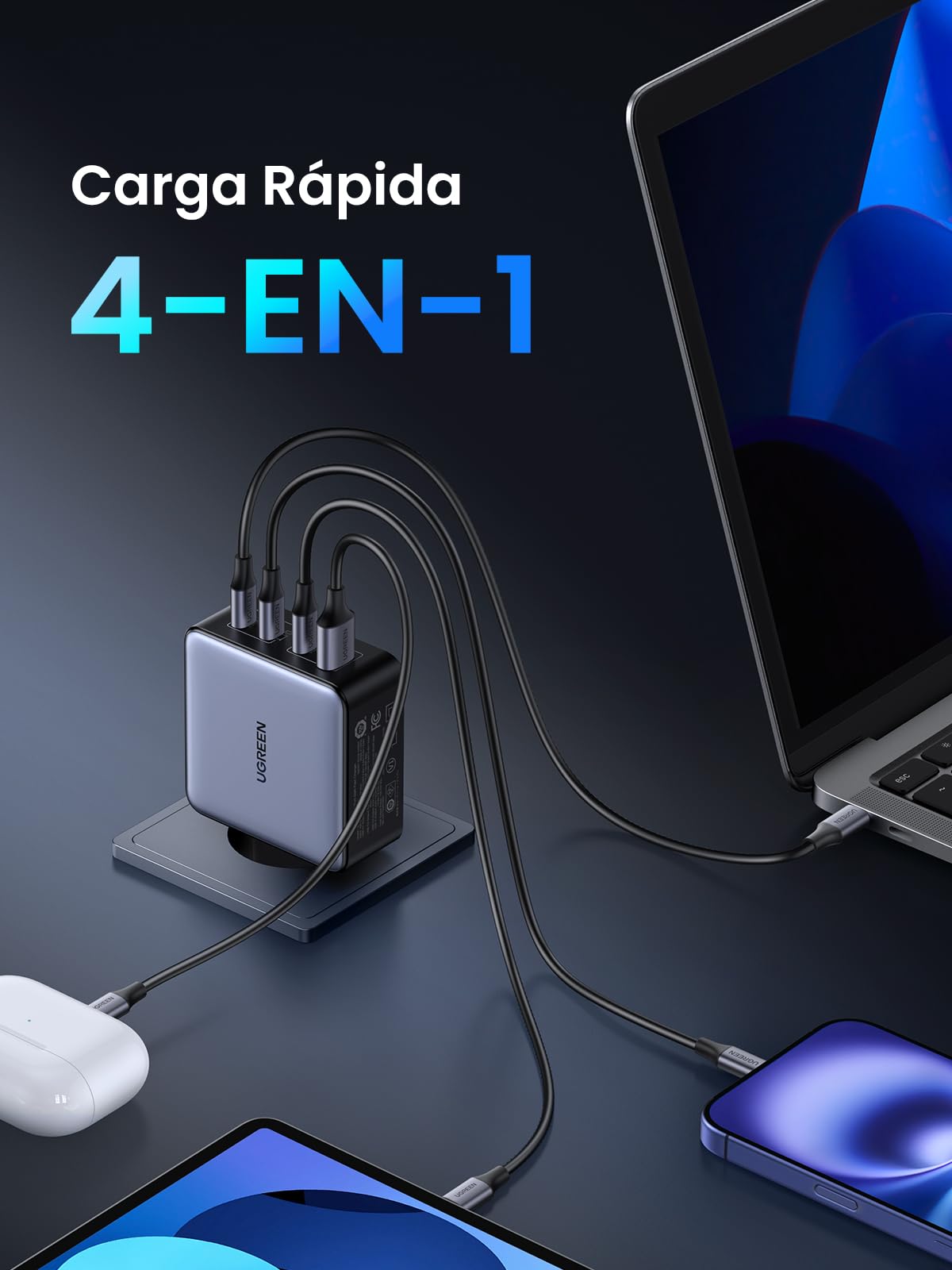 UGREEN Nexode 160W Cargador USB C Carga Rápido GaNInfinity Adaptador | PD 3.1 PPS 45W con 4 Puertos Compatible con iPhone 17 Pro MAX Air 16 15 14 Galaxy S26 25 24 Pixel 10 Pro iPad MacBook M5 M4