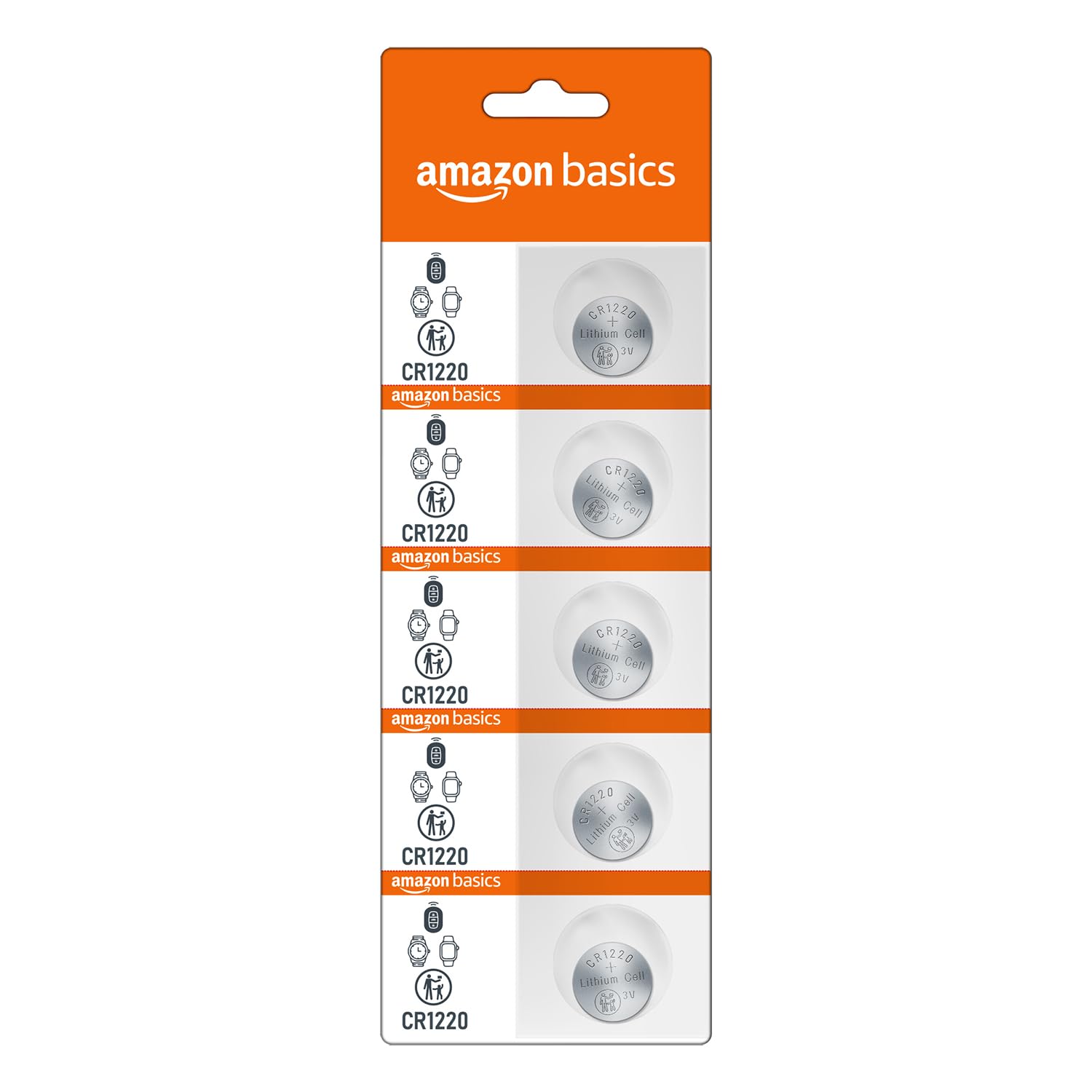 Amazon Basics CR-1220 Lithium Coin Cell Battery | 3V Voltage | Long-Lasting Power | Environmentally Friendly | High Capacity (Pack of 5)