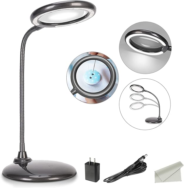 LED Magnifying Lamp, ZHSX Large Hands Free Magnifying Glass with Light and Stand for Reading Hobbies Artist Craft