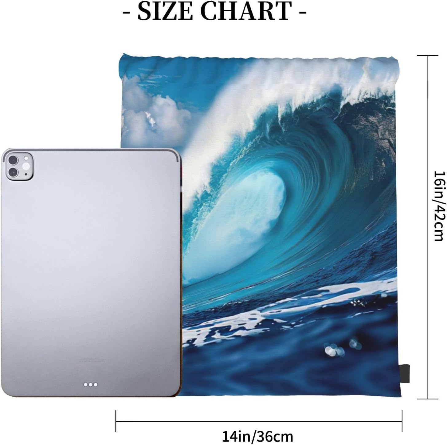 Big Ocean Wave Hd Print Drawstring Backpack Bags Bulk Sports Cinch Sack Gym String Bags String Backpack For Men Women