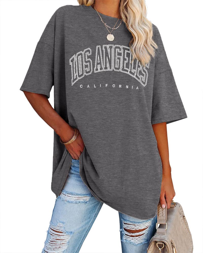 Ebifin Oversize T Shirt Damen Vintage Kurzärmeliges Rundhals Los Angeles Oberteile Tops Casual Lockere Basic Sommer Tee Shirts Bluse.