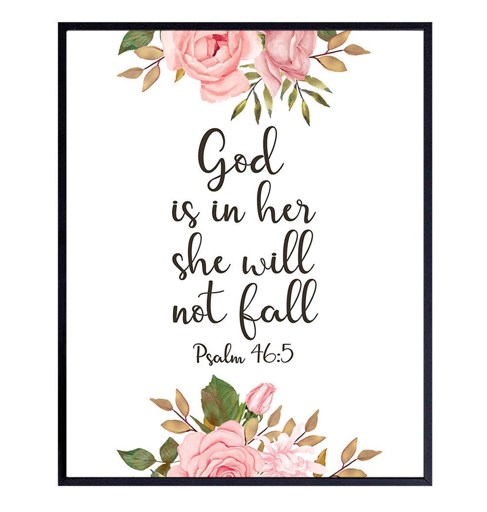 God is Within Her She Will Not Fall - Psalm 46 - Positive Quotes Inspirational Christian Wall Decor - Motivational Bible Verse Wall Art - Scripture Decor - Uplifting Gift for Religious Women, Girls
