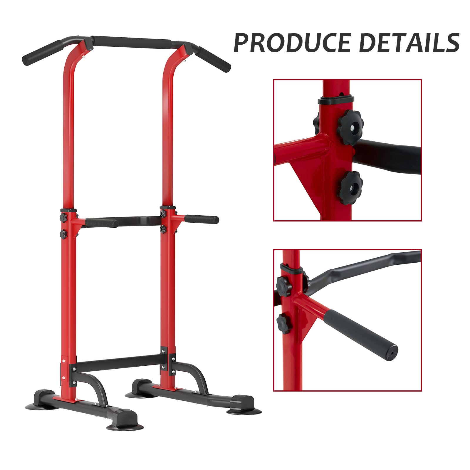 sogesfurniture Power Tower Tour de Musculation Barre de Traction Station de tractions dips abdominaux pour Entrainement Fitness à la Maison, Hauteur Réglable 165-210 cm, Noir&Rouge