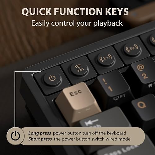 Miniatura 4 de RK ROYAL KLUDGE Teclado inalámbrico para juegos M65 con perilla de volumen, 60% teclado mecánico intercambiable en caliente 2.4GBTUSB-C, montaje en