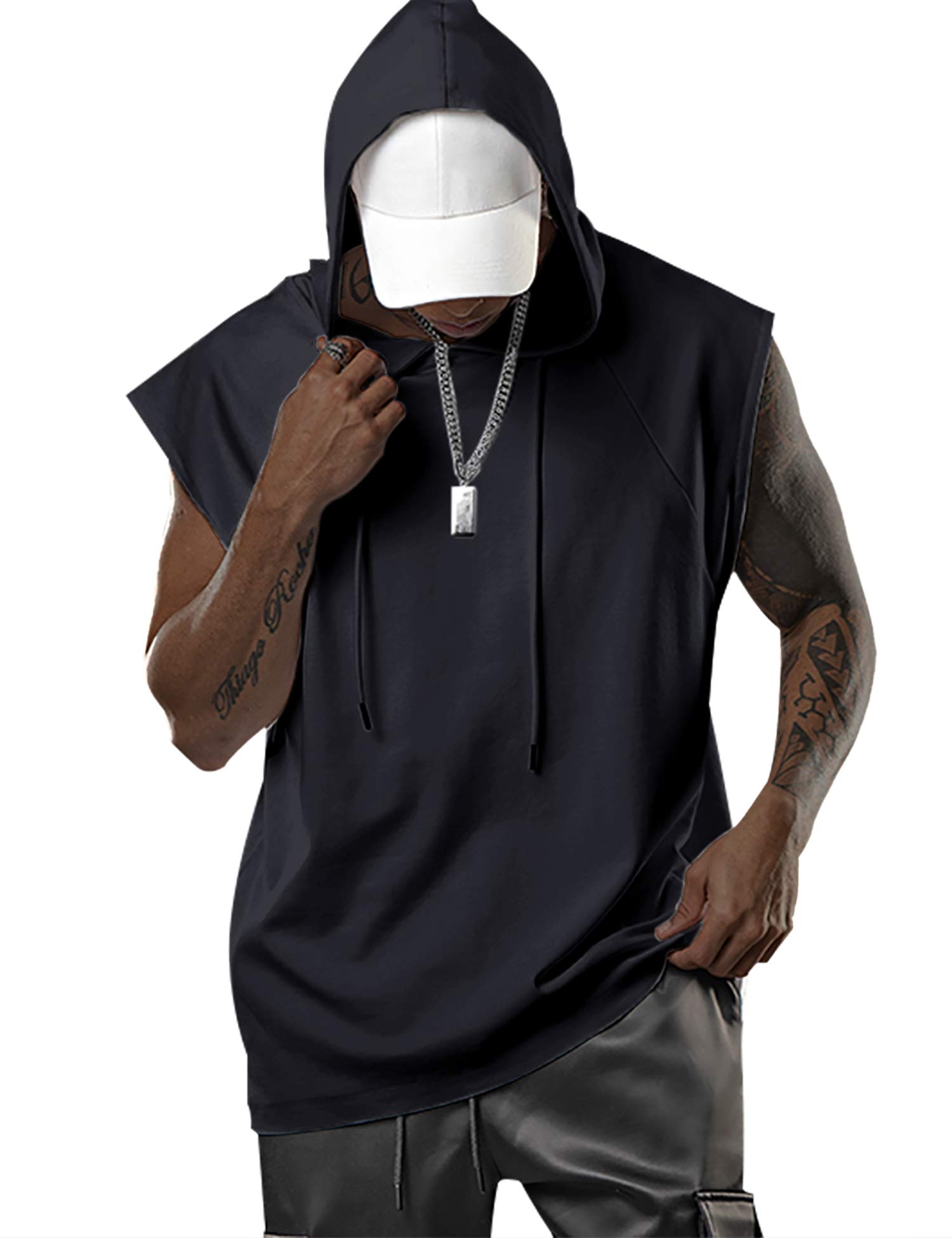 Aixdir Men's Workout Hooded Tank Tops Bodybuilding Muscle Cut Off T Shirt Sleeveless Gym Hoodies