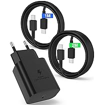 45W USB C Caricatore Caricabatterie con 2M+1M Cavo Type C, USB C Caricabatterie Veloce per Samsung Galaxy S24, S23, S22, S21 Ultra, S20, S20+, Note 20, 10, A73, A53, A52, S10, S9,Tipo C Spina Ricarica Adattatore