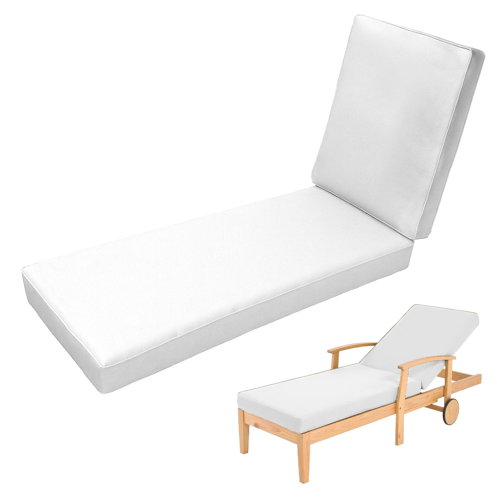 Aocase Sun Lounger Cushion Only, Waterproof Garden Recliner Cushions Sun Lounger Replacement Cushion for Steamer Recliner, Deck Pad, Pool, Lawn or Indoor Washable Cushion Cover,40 White,178x59x6cm