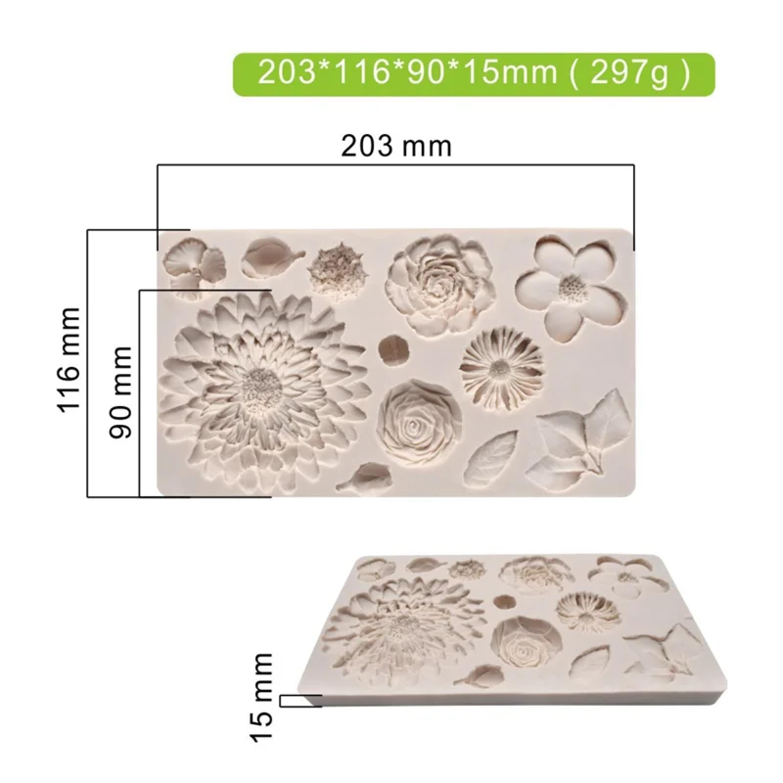Molde de silicona para hacer fondant, 20,3 x 11,6 x 1,5 cm, molde de resina de silicona, hermoso crisantemo, flor de boda, decoración de pasteles, hojas, hornear, fondant, chocolate, caramelos