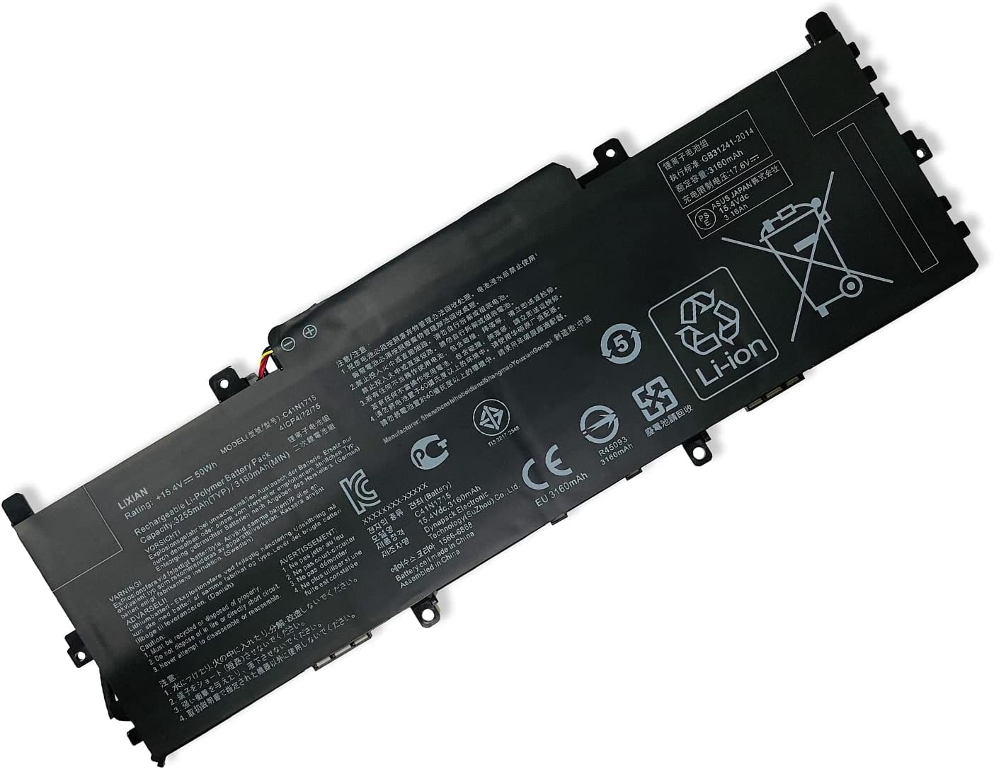 C41N1715 15.4V 50Wh Laptop Battery Replacement for Asus Zenbook 13 UX331UA UX331UA-1B UX331UN UX331UN-1A UX331UN-1B U3100FN U3100UN UX331FN, 13 UX331UA,13 UX331UN