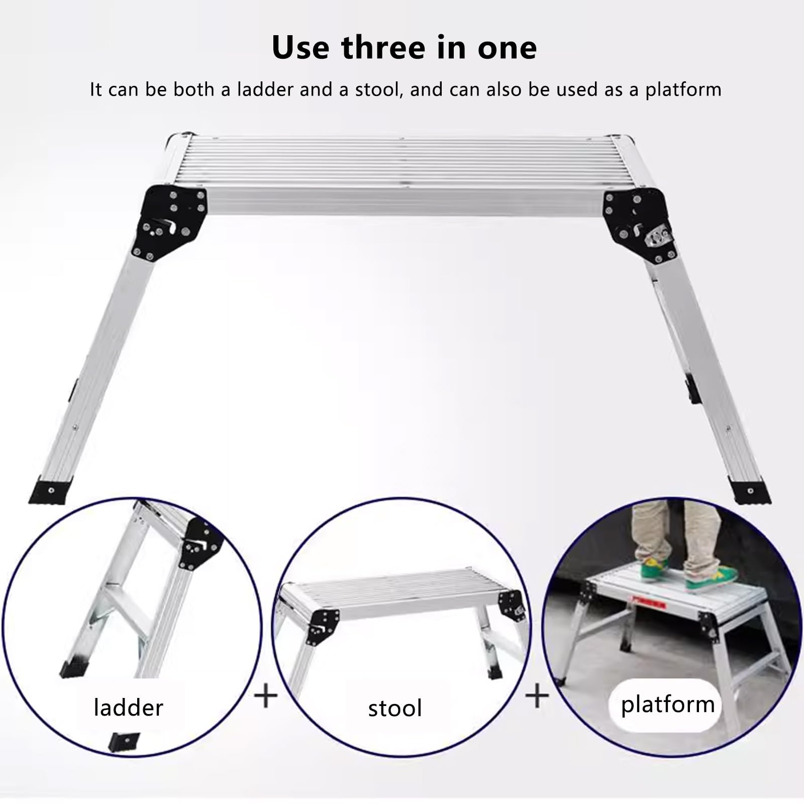 Plataforma de Trabajo Portátil Multifuncional de Aluminio,Plataforma de andamio,Plataforma de trabajo de aluminio para limpieza de techo,pintura y lavado de automóviles,carga máxima de 330 libras