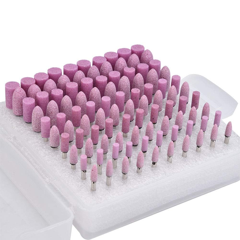 100 Piezas Cabezal de Pulido de Piedra Abrasiva para Amoladora con Vástago 3mm (Rosa)