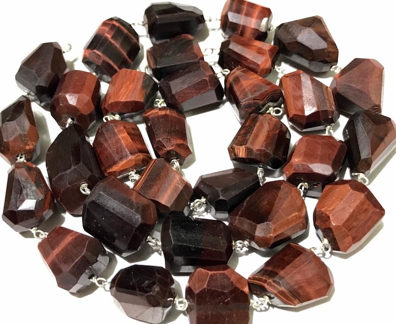 Naturalne czerwone tygrysie oko samorodki fasetowane koraliki 10 x 12-16 x 19 mm 58 cm długi sznurek biżuteria tworzenie kamieni szlachetnych koraliki do naszyjnika bransoletki